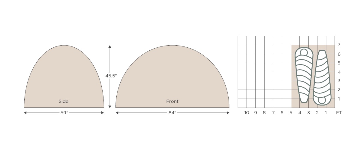 dome tent dimensions illustration